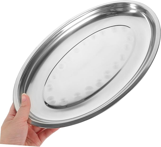 STOBAZA 1pc Stainless Steel Oval Snack Plate for Desserts Pastries and Appetizers Serving Tray for Home Dining Rooms Restaurants and Cafes