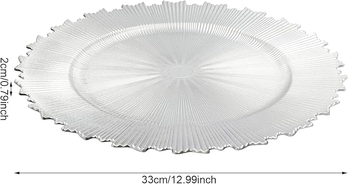 100 PCS Charger Plates Bulk, 13 Inch Plastic Round Charger Dinner Plates Jagged Edge Service Plates Decorative Chargers Bulk for Table Setting Wedding Party Event(Silver)