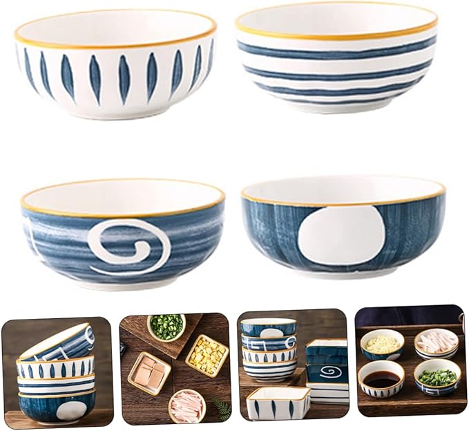 Mikinona 4pcs Japanese Style Sauce Dish Ceramic Plates Appetizer Dishes Seasoning Sauce Trays Kitchen Supply