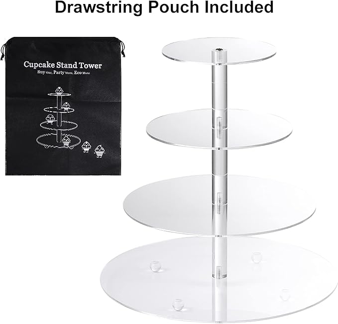 Cupcake Stand with Base, 4-Tier Round Acrylic Cupcake Display Stand Dessert Tower Pastry Stand Premium Cupcake Holder for Wedding Birthday Theme Party - Transparent