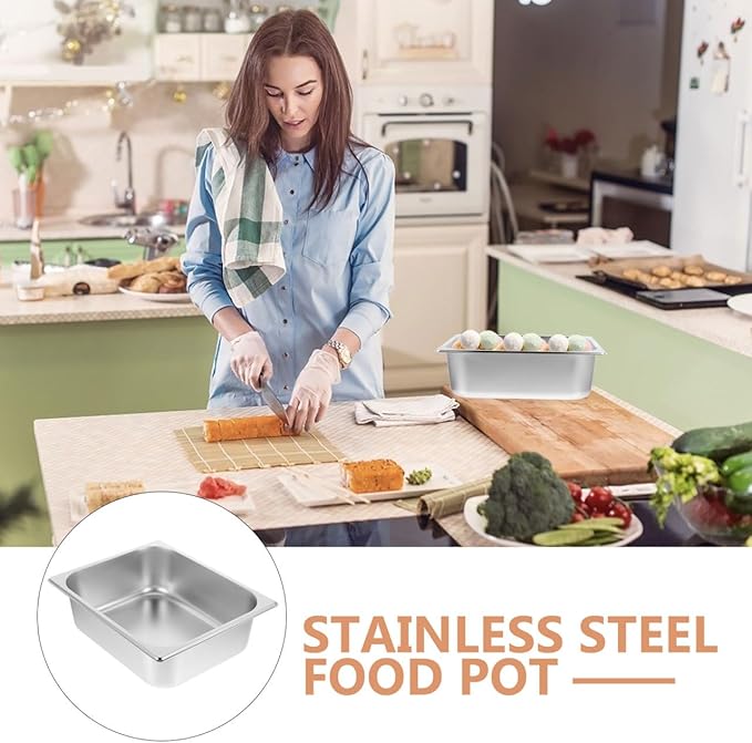 Catering Pans Square Basin 10cm Stainless Steel Canteen Basin Stainless Steel Buffet Foods Holder Pot Serving Tray for Buffet Plate Fruit Tray