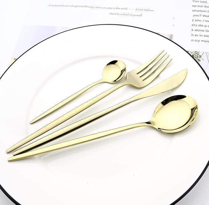 40 Pcs Mirror Polish Silverware Set, Large Set 18/10 Stainless Steel Flatware Cutlery Set For Home Daily Use/Wedding Party/Restaurant, Utensils Set Service For 10 (Champagne)