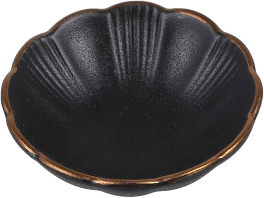 Amosfun 1Pc Black Ceramic Seasoning Dish with Rim Snack Plate for Appetizers for Home Restaurants and Catering Events
