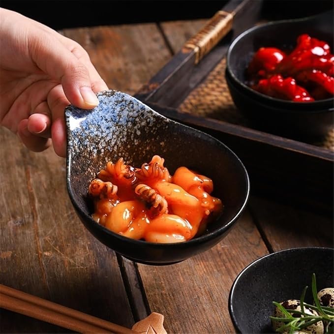 Appetizer Plates Anti-scalding Ceramic Taste Dish with Handle Seasoning Bowls Cooking Tableware for Condiment