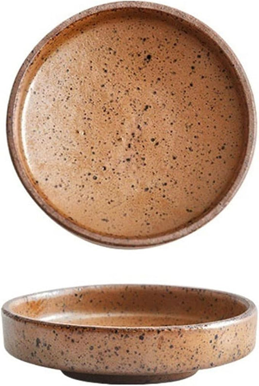 Sauce Dish Creative Rough Pottery Tableware Restaurant Snack Plate Household Snack Plate Simple Round Appetizer Plate Snack Plate(Orange)