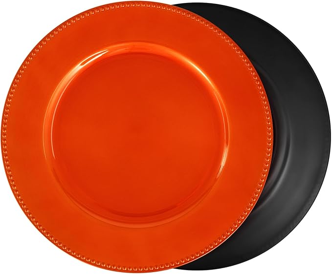 50 Pcs Orange Charger Plates Bulk, 13" Round Beaded Plate for Dinner, Decorative Plastic Table Chargers for Wedding, Holiday Party, Baby Shower, Event Decoration