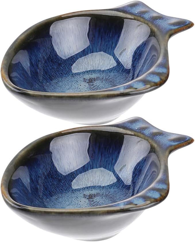 Alipis 2pcs Fish Style Ceramic Sauce Dishes Small Appetizer Plates for Condiments Vinegar and Dipping Sauces for Snacks and Desserts for Home Use