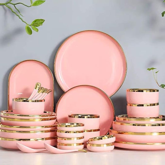 Dinnerware Sets Gilt Rim White Porcelain Set Kitchen Plate Ceramic Tableware Food Dishes Rice Salad Noodles Bowl Mug Cutlery,B