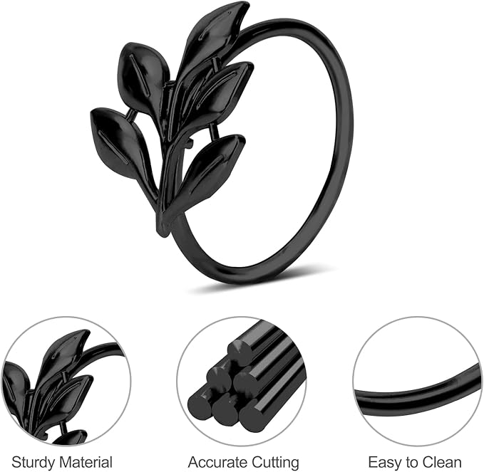 KPOSIYA Set of 12 Leaf Napkin Rings Metal Gold Napkin Holder Table Napkin Rings for Thanksgiving Day Christmas Dinning Table Parties Everyday (Ye Zi-Black 12)