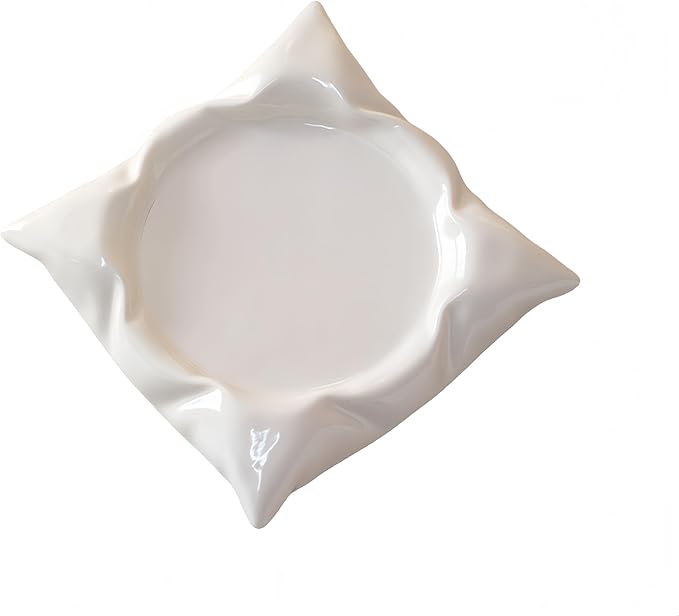 Ceramic Mini Pillow-Shaped Appetizer Plate, Small Decorative Snack Bowl & Jewelry Tray for Fruit, Candy, Rings, Vanity Decor, Cute Pillow Dish for Kitchen, Bathroom, Parties (B)