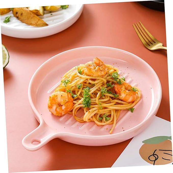 PRETYZOOM Ceramic Baking Dish with Handle Oven Safe Dinner Plate for Western Cuisine 10-inch Food Serving Plate Scratch Resistant Tableware for Home and Restaurant Use