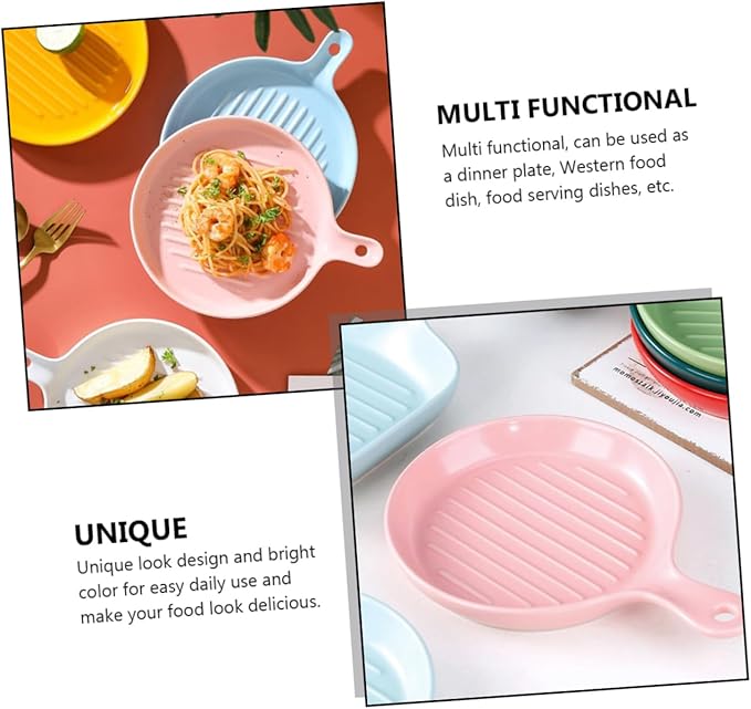 PRETYZOOM Ceramic Baking Dish with Handle Oven Safe Dinner Plate for Western Cuisine 10-inch Food Serving Plate Scratch Resistant Tableware for Home and Restaurant Use