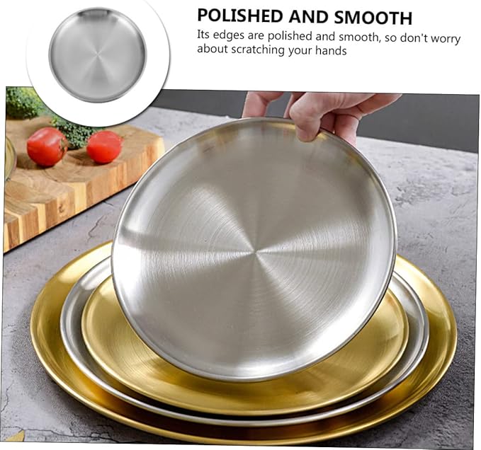 ABOOFAN 1Pc Stainless Steel Thickened Round Tray for Food Serving Matte Finish Versatile Grill Plate for Fruits Cakes and Appetizers for Home Kitchen Restaurants and Cafes