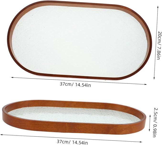 Antique Glass Serving Tray with Wooden Edge Rectangular Fruit and Dessert Platter Portable Snack Tray for Tea Ceremonies and Parties