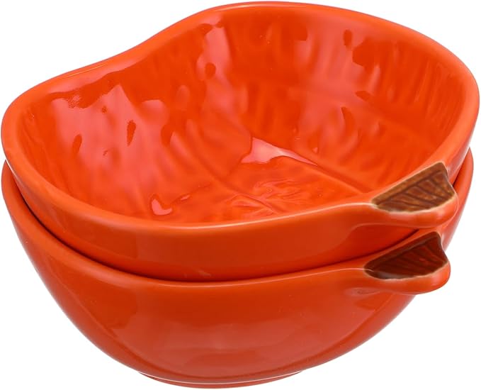 Ceramic Pumpkin Ramekins, Small Halloween Fall Pumpkin Bowls for Baking Creme Brulee, Souffle, Pudding, Halloween Bowl Plates for Kitchen Party Snack Serving Dip Sauce Condiments - Dishwasher Safe