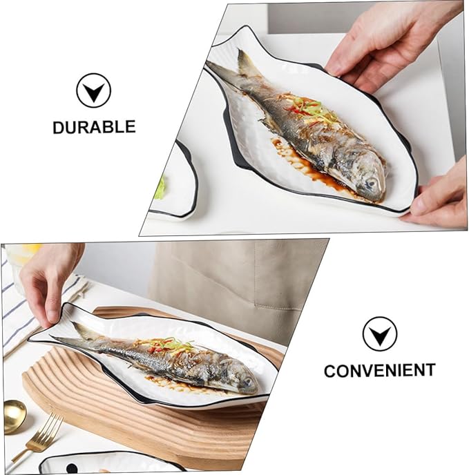 Fish-shaped Steamer Plate Ceramic Storage Holder Food Serving Bowl Microwave Safe
