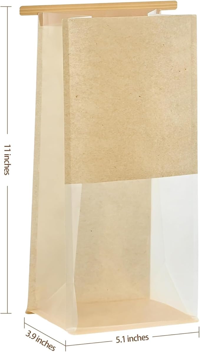 100 PCS Bread Bags for Homemade Breads, 11 x 5.1 x 3.9 Inches Brown Kraft Paper Bakery Bags with Tin Tie Tab Lock Sourdough Bread Bags with Window Baked Foods Packaging