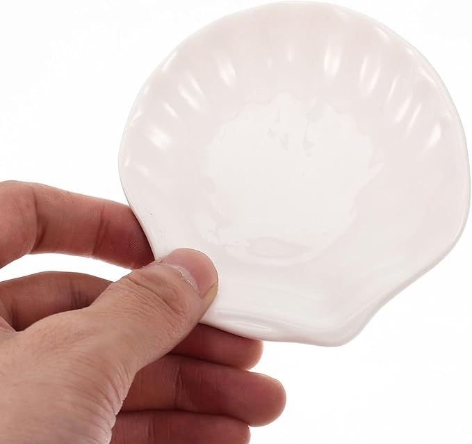 Hemoton 6Pcs Ceramic Sauce Dish Sea Shell Shaped Seasoning Dishes Sushi Dipping Bowl Appetizer Plates Ceramic Serving Individual Condiment for Home Kicthen 4inch