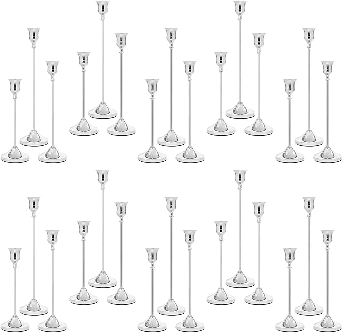 Candlestick Holders 30 PCS, Metal Taper Candle Holder, Silver Candle Holders for Pillar Candles, Vintage Dining Table Centerpiece Decorations for Wedding Party Christmas Halloween Decor