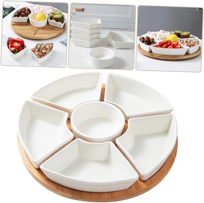 PRETYZOOM 1Set Ceramic Divided Serving Tray with Multi-Compartment Food Dish for Fruits Snacks Appetizers and Desserts Large Capacity Plate for Home Dining and Entertaining