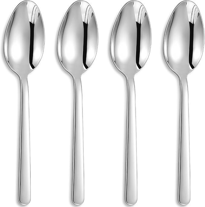 KEAWELL Premium Lucent 4-Piece 9 inch Spoon Set – 18/10 Stainless Steel Silverware with Mirror Polish, Dishwasher Safe for Table Setting and Entertaining (4, Serving Spoons)