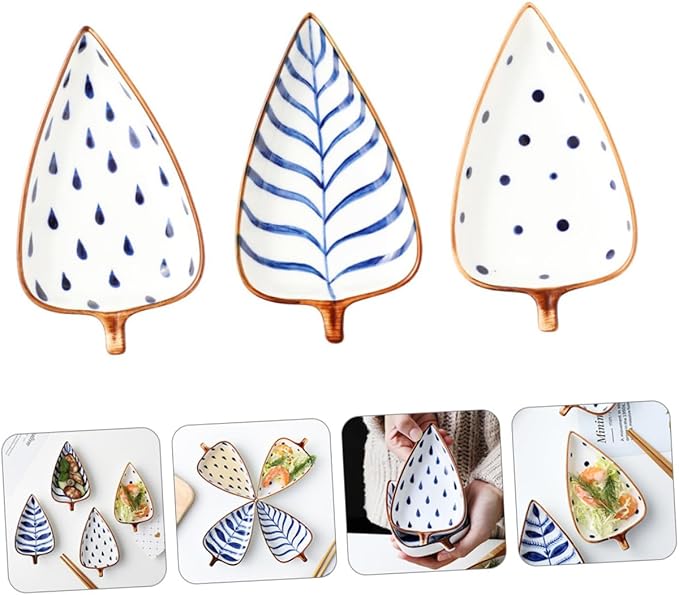 Amosfun 3pcs Ceramic Sauce Dipping Dishes Set Glazed Color Seasoning Plates Snack Food Serving Bowls for Appetizers for Parties and Entertaining Random Style