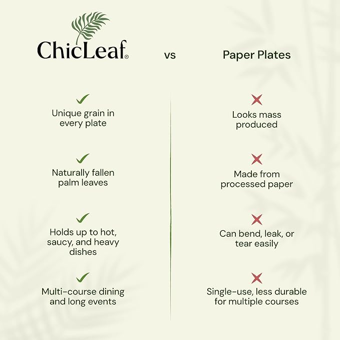 Chic Leaf Palm Leaf Bamboo Style Plates - 9-Inch Square, Pack of 50 - Compostable Serving Platters - Microwave -Disposable Plates - Durable Party Dishware, Upscale Look for Valentine’s Meals
