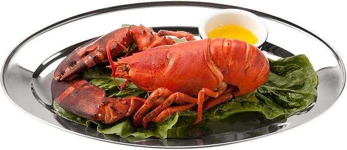 20" Stainless Steel Serving Platter | Oval Silver Food Tray | 3 mm Thick, Unbreakable | Anti Rust Serving Platter | Dinner Trays | Dishwasher Safe Kitchen Tray Silver, 20-Inch [1PK]