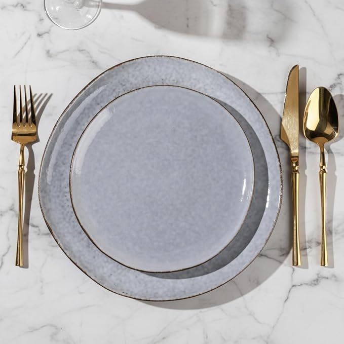 AmorArc Ceramic Dinnerware Sets,Handmade Reactive Glaze Stonewre Plates and Bowls Sets,Highly Chip and Crack Resistant | Dishwasher & Microwave Safe Dishes Set,Service for 4 (12pc)