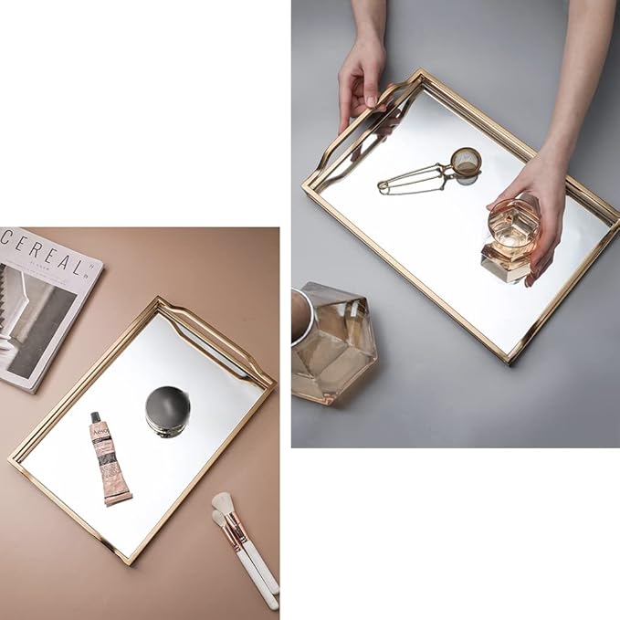 Serving Tray Metal Food Trays For Coffee Table Mirrored Tray With Handle Decorative Tray For Home Food Tray Kitchen Decor