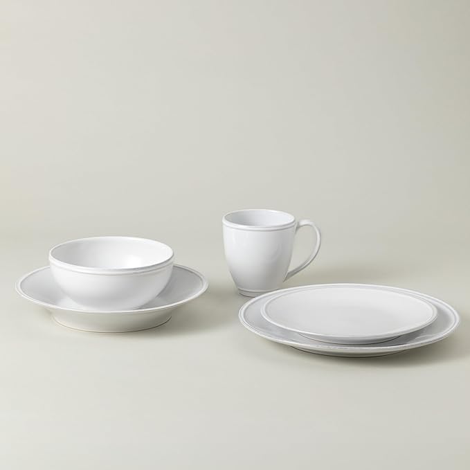 Costa Nova Ceramic Stoneware 5-Piece Place Setting Service for 1 - Friso Collection, White | Microwave & Dishwasher Safe Dinnerware Set | Food Safe Glazing | Restaurant Quality Tableware