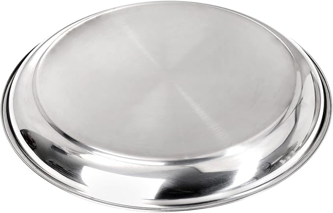 ZEAYEA 6 Pack Stainless Steel Round Tray, 12 Inch Bar Serving Tray with Swirl Pattern, Silver Display Serving Platter, Round Metal Tray for Coffee Table, Party, Club, Home, Ottoman