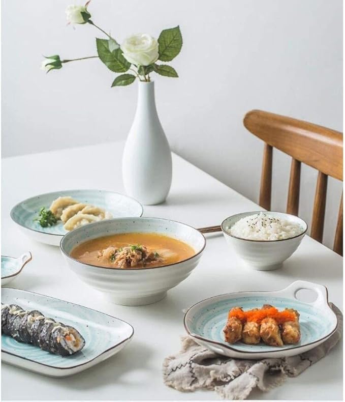 Dinnerware Sets Dish Set,19-Piecess,Bone China Porcelain Tableware Set with Plates Bowls and Dish,Ceramic Dinner Set for Home Kitchen (A C)