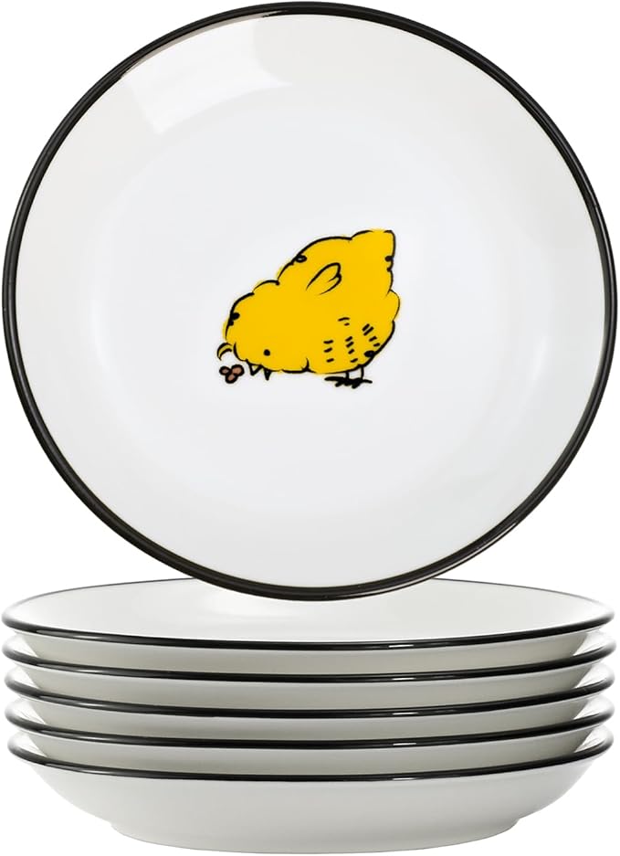 SOCOSY Cute Cartoon Animals Seasoning Dishes Sauce Dishes Sushi Dipping Bowls Appetizer Plates Little Cat Feeding Plates, Serving Dish for Home Kitchen Restaurant-Chicks-5 Inch, Set of 6