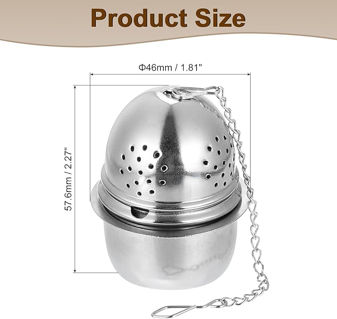 uxcell Tea Infuser Filter, Loose Tea Steeper, Stainless Steel Tea Strainer, Egg Tea Ball with Chain and Drip Tray for Brew Loose Leaf Tea, Silver