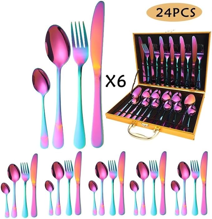 Stainless Steel Flatware Serving Set,Home Kitchen Eating Tableware Set,Dishwasher Safe,for Home Kitchen Restaurant Hote 24-Piece Tableware Set Wooden Box Stainless Steel Cutlery Knife Fork Spoon Gift