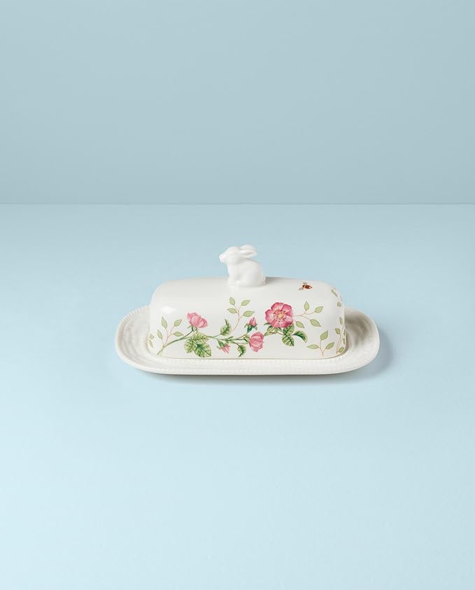 Lenox 893455 Butterfly Meadow Bunny Covered Butter Dish, Easter Serveware