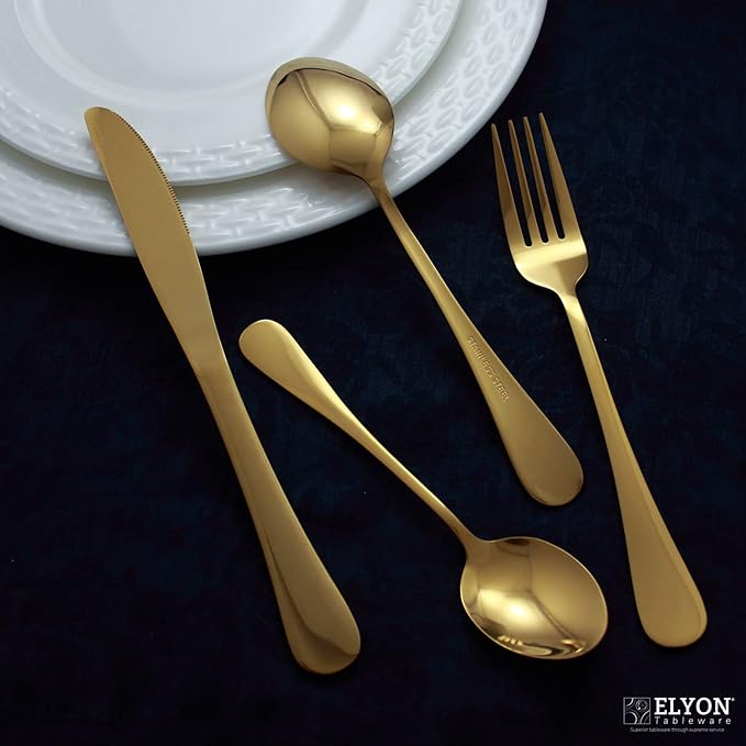 Elyon Tableware 16-piece Gold Flatware, Stainless Steel Silverware Set, Reflective Mirror Finish Cutlery Set, Reusable Dishwasher Safe, Service For 4