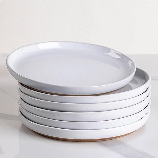 AmorArc Ceramic Dinner Plates Set of 6,10.5 Inch Stoneware Plates Set for Dinner, Elegant Dish Set with Rustic Terracotta Underside, Microwave & Dishwasher Safe, White