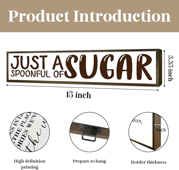 Rustic Wooden Coffee Decor, Just A Spoonful Of Sugar Sign - Whimsical Sweet-Themed Decor, Gift for Dessert Lovers, Wall/Tabletop Accent for Kitchen, Farmhouse Tiered Tray Sign