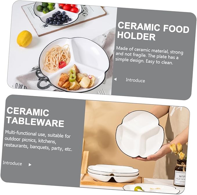 GLEAVI Multi-use Compartmented Plate Taco Party Tray Portion Plate Ceramic Food Holder Dessert