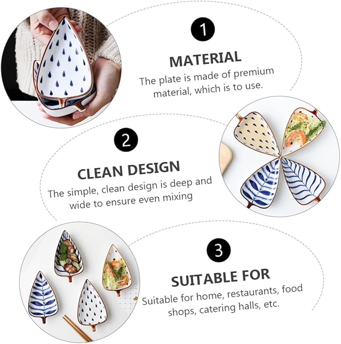 3Pcs Random Style Ceramic Snack Food Plates Versatile Seasoning Dish for Sauces Condiments Appetizers Dips for Storing Chili Powder Sauce Mustard More