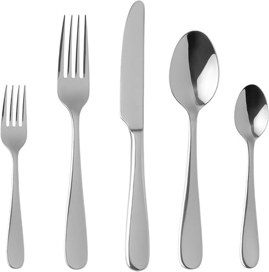 London Silverware Set, 30 Piece Forged Flatware Set Cutlery Set Premium Polished Stainless Steel, Service for 6, for Kitchen, Home, Wedding, Party, Dishwasher Safe (Silver)