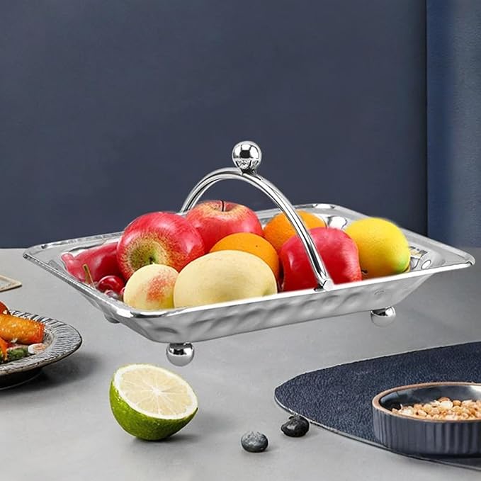 Metal Vanity Tray Stainless Steel Serving Tray Multifunction Jewelry Plate Guests Hand Towel Storage Tray for Perfume Home Use, Silver