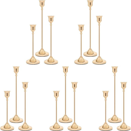 Candlestick Holders 15 PCS, Metal Taper Candle Holder, Gold Candle Holders for Pillar Candles, Vintage Dining Table Centerpiece Decorations for Wedding Party Christmas Halloween Decor