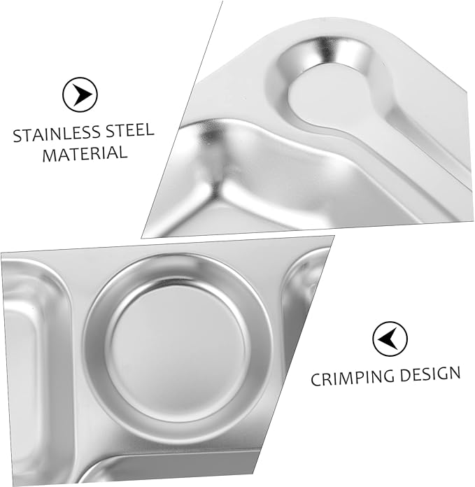 Healifty Stainless Steel Divided Food Serving Tray Sections Compartment Plate for Dining Camping and Picnics Safe and Easy to Clean Eating Plate