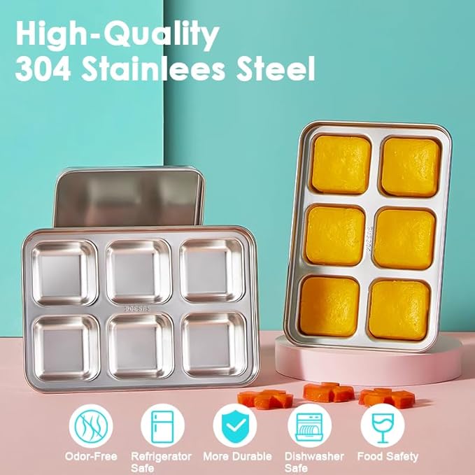 Ice Cube Tray with Lid, 2 Pack 12 Big Cubes, Stainless Steel Ice Cube Trays for Freezer, Ice Cube Molds for Cocktails, Whiskey, Drinks, and Ice Coffee, Easy Release