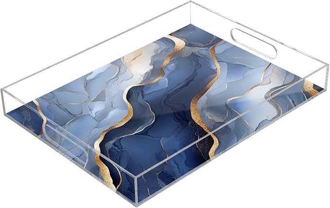 Acrylic Clear Trays Marble Silver Navy Blue Acrylic Serving Trays with Handles 12 x 16 Serving Tray Clear Spill-Proof
