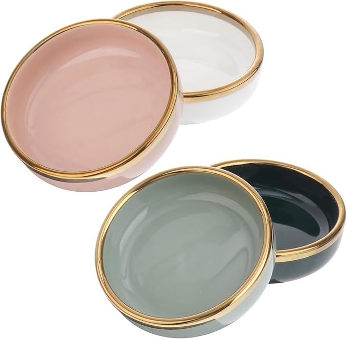 PRETYZOOM 4Pcs Ceramic Condiment Dishes Gold Trim Small Sauce Plates for Seasoning and Dipping Elegant Appetizer Bowls for Parties and Entertaining Random Color