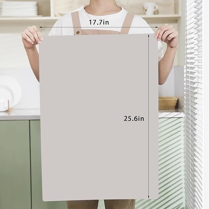 Silicone Placemats, Food-Grade Non-Slip Waterproof, Dining, Stain Resistant, Countertop Protector, Kitchen Counter Mat, Heat Resistant, Baking mat Dishwasher Safe (25.6"×17.7"-1pc Thicken White Gray)